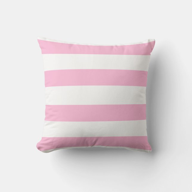 Moderne pastellrosa und weiße Streifen Kissen (Vorderseite)