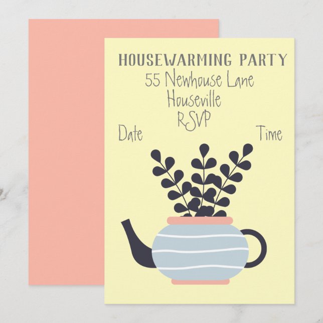 Moderne Pastelltopf-Pflanze mit Party Einladung (Vorne/Hinten)