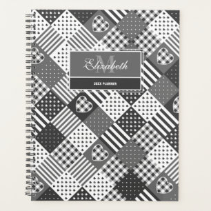 Moderne Patchwork-Quilteginte schwarz-weiß Planer