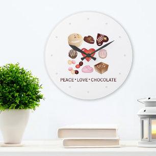 Moderne Peace Love Schokolade Süßigkeiten Custom Große Wanduhr