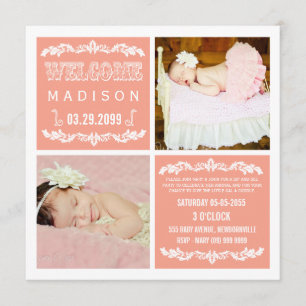 Moderne Peach Baby Girl Sip & See Party Fotokarten Einladung