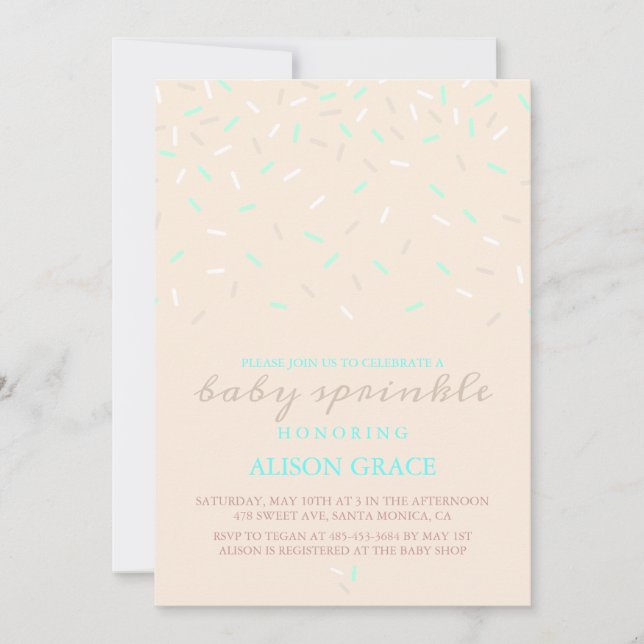 Moderne Peach & Blue Baby Sprinkle Einladung (Vorderseite)