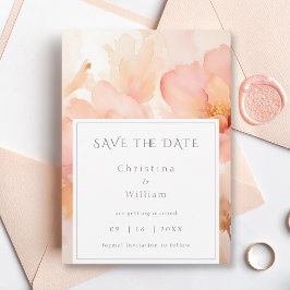 Moderne Peach-Blume Hochzeit speichern das Datum Einladung