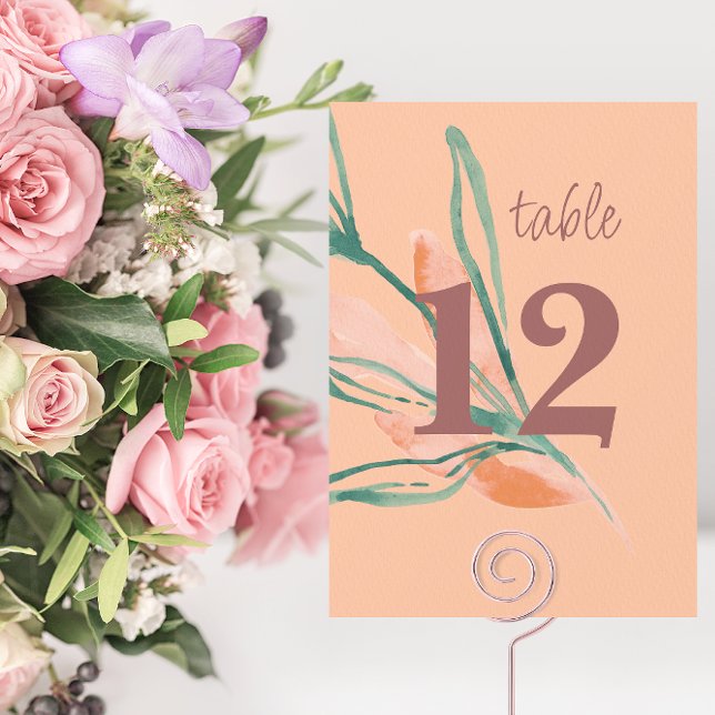 Moderne peach Botanical Wedding Tischnummer (Von Creator hochgeladen)