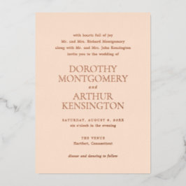 Moderne Peach Elegante Wedding Folieneinladung