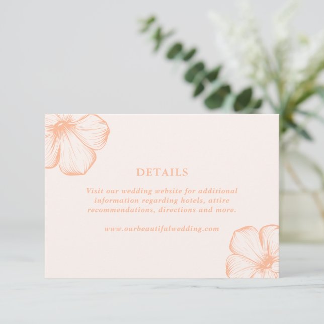 Moderne Peach floral Elegante Hochzeit Begleitkarte (Stehend Vorderseite)