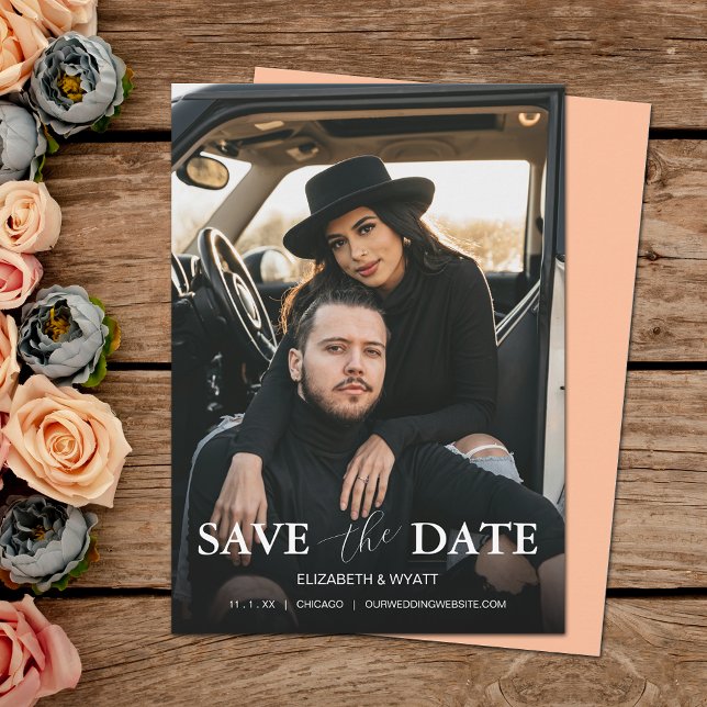 Moderne Peach Foto Hochzeit Save The Date (Von Creator hochgeladen)