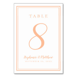 Moderne peach Simple Wedeption Minimalistisch Tischnummer