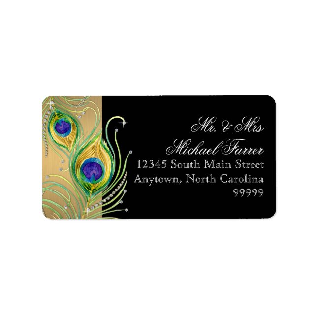 Moderne Peacock Feathers Imitate Jewel Scroll Swir Adressaufkleber (Vorne)