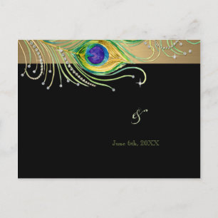 Moderne Peacock Feathers Imitate Jewel Scroll Swir Einladungspostkarte