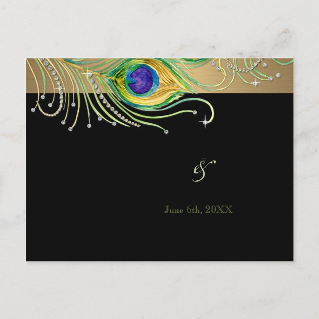 Moderne Peacock Feathers Imitate Jewel Scroll Swir Einladungspostkarte (Vorderseite)