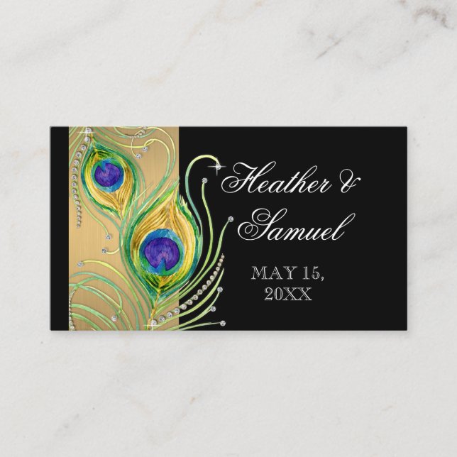 Moderne Peacock Feathers Imitate Jewel Scroll Swir Platzkarte (Vorderseite)