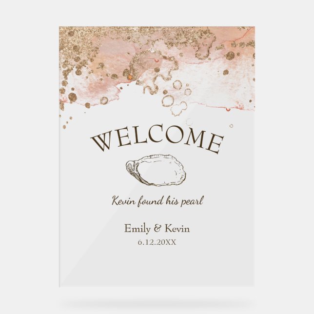 Moderne Pearl Beach Hochzeit Willkommen Acrylschild (Vorderseite)