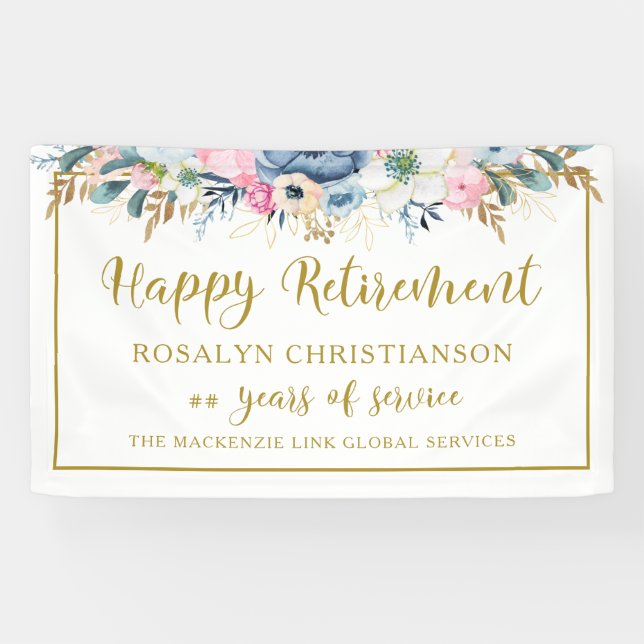 Moderne Pension Elegantes Script Gold Floral Banner (Horizontal)