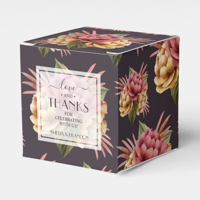 Moderne Peony-Blume auf Lila Brown Geschenkschachtel (Vorderseite)
