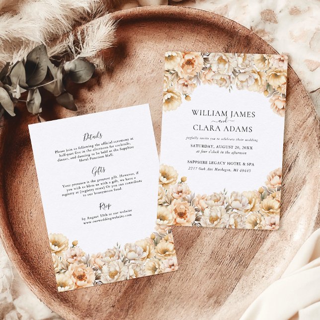 Moderne Peony Wasserfarbenflora auf einer Hochzeit Einladung (Von Creator hochgeladen)