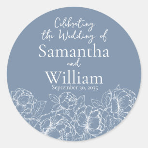 Moderne Periwinkle Blue Boho Floral Wedding Runder Aufkleber