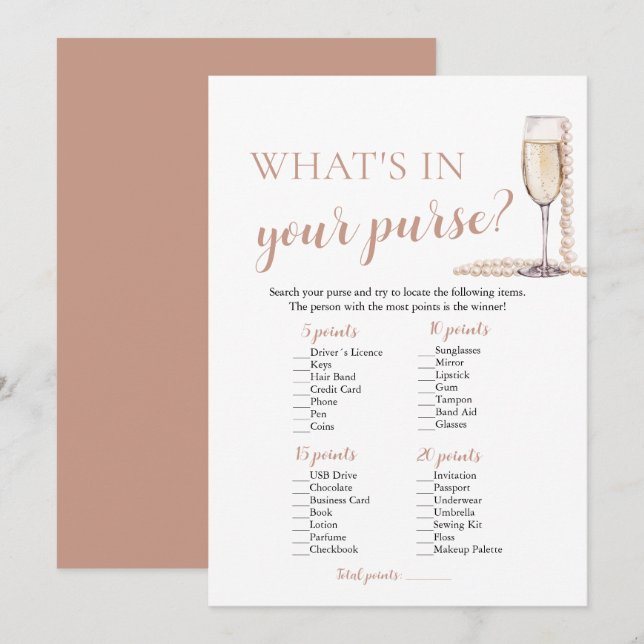 Moderne Perlen & Prosecco Was in deinem Handspiel  Einladung (Vorne/Hinten)