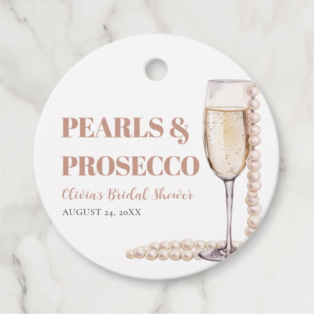 Moderne Perlen und Prosecco Brautparty Geschenkanhänger (Vorderseite)