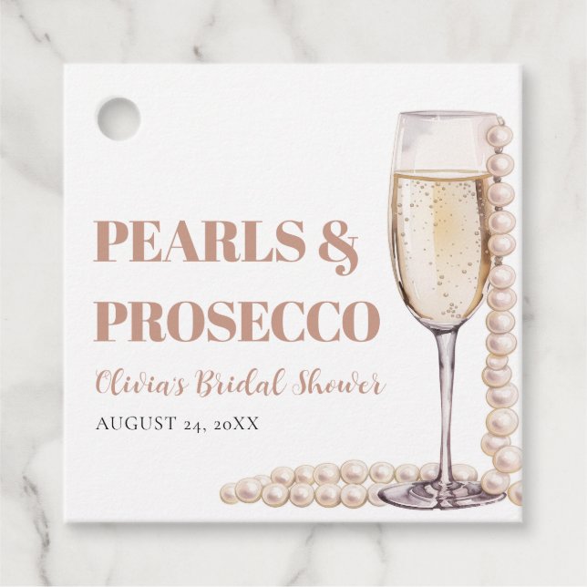 Moderne Perlen und Prosecco Brautparty Geschenkanhänger (Vorderseite)
