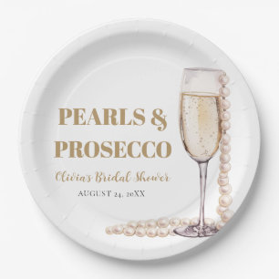Moderne Perlen und Prosecco Brautparty Pappteller