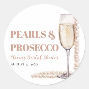 Moderne Perlen und Prosecco Brautparty Runder Aufkleber