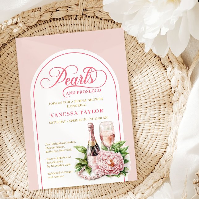 Moderne Perlen und Prosecco-Shower-Karte Vorlage (Modern Pearls and Prosecco Shower Card Template)