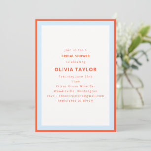 Moderne Persimmon-Orange-Blau-Rand-Bridal-Shower-E Einladung