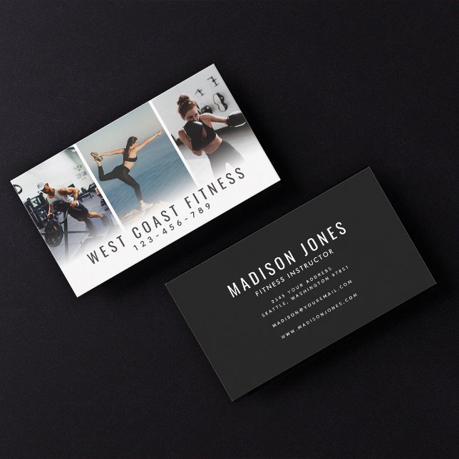 Moderne Personal Trainer Fitness mit drei Fotos Visitenkarte (Von Creator hochgeladen)