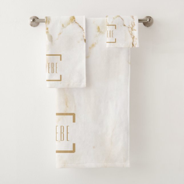 Moderne Personalisiert Name Gold Effect Marmor Badhandtuch Set (Insitu)