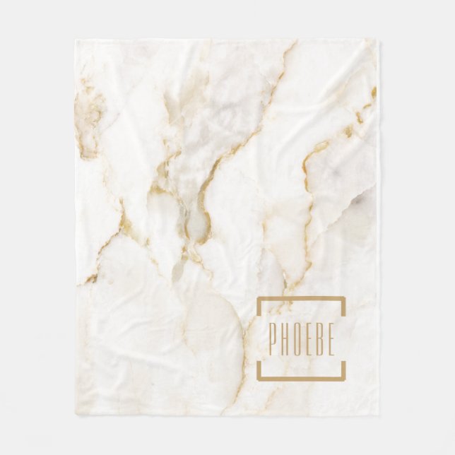 Moderne Personalisiert Name Gold Effect Marmor Fleecedecke (Vorderseite)