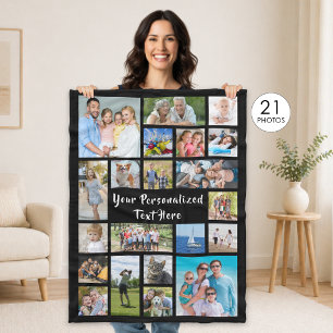 Moderne personalisierte 21-Foto-Collage in benutze Fleecedecke