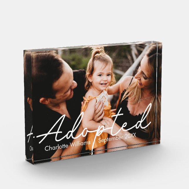 Moderne personalisierte Adoptionsankündigung Fotoblock (Links)