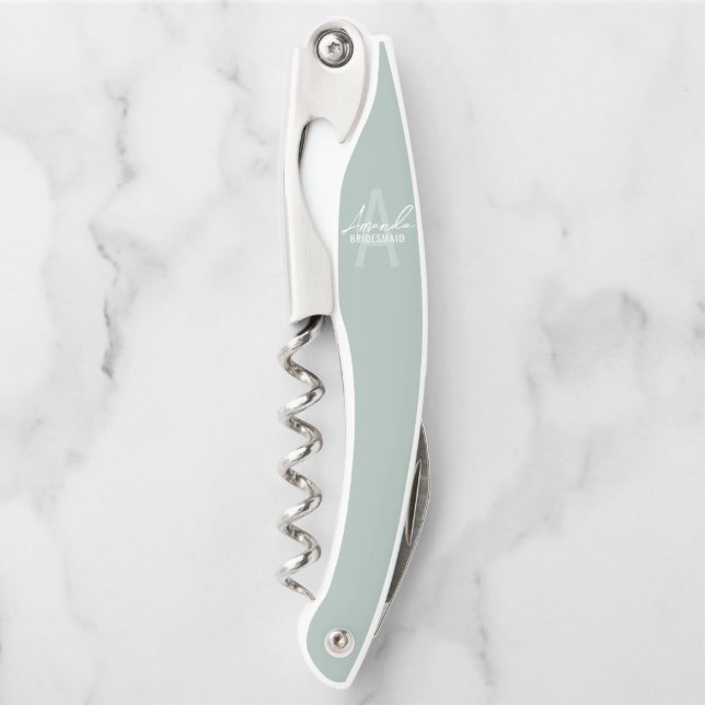 Moderne personalisierte Brautjungfer-Monogramm und Kellnermesser (Vorderseite)