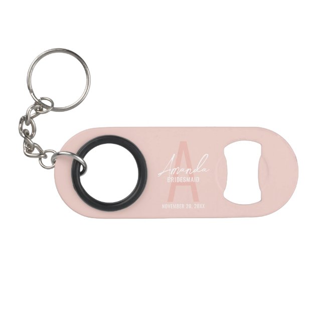 Moderne personalisierte Brautjungfer-Monogramm und Mini Flaschenöffner (Vorderseite (Horizontal))