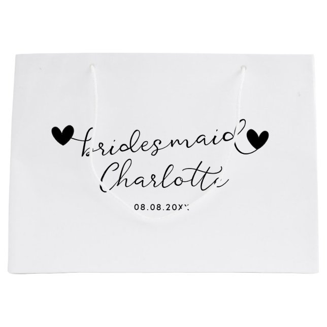 Moderne Personalisierte Bridesmaier in Weiß und Sc Große Geschenktüte (Vorderseite)