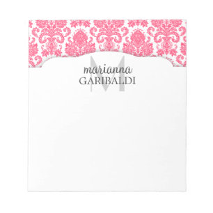 Moderne personalisierte Damast-Rosa Notizblock