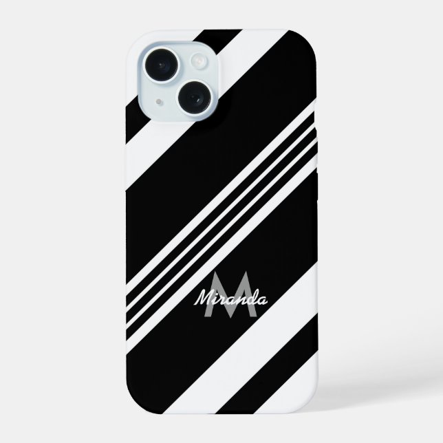 Moderne personalisierte Diagonalstreifen iPhone 15 Hülle (Rückseite)