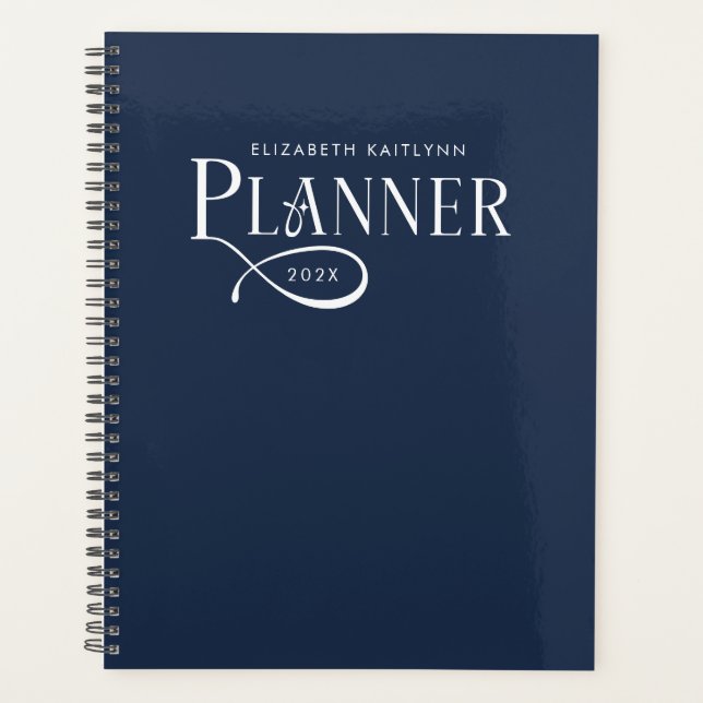 Moderne Personalisierte Dunkelblaue Weiße  Planer (Vorderseite)