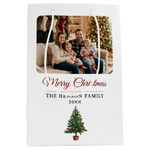 Moderne Personalisierte Familienfoto-Weihnachten Mittlere Geschenktüte