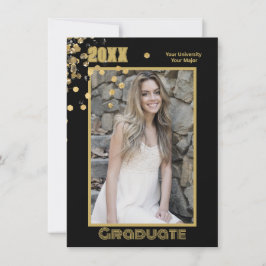 Moderne Personalisierte Foto Black Gold Glitzern Einladung