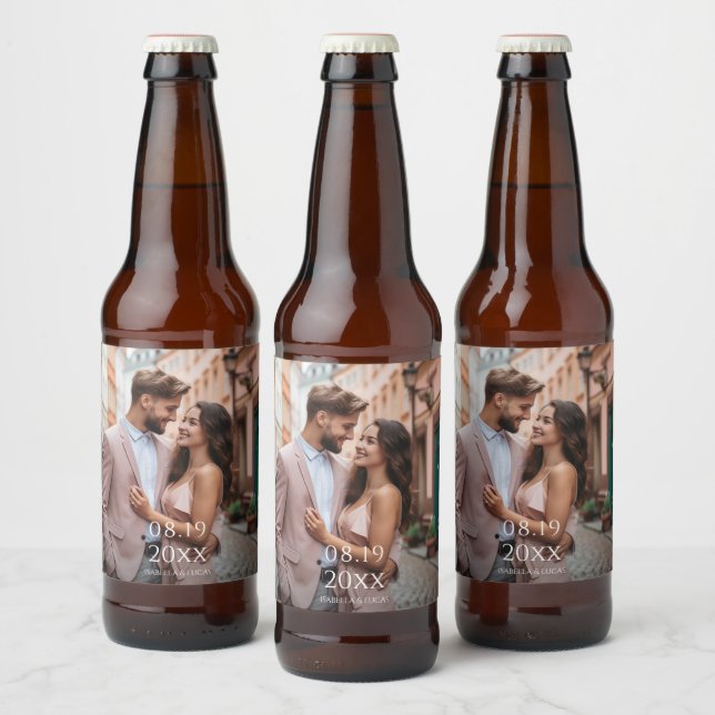 Moderne Personalisierte Foto-Hochzeit Bierflaschenetikett (Flaschen)