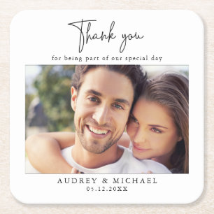Moderne Personalisierte Foto Hochzeit Vielen Dank Rechteckiger Pappuntersetzer