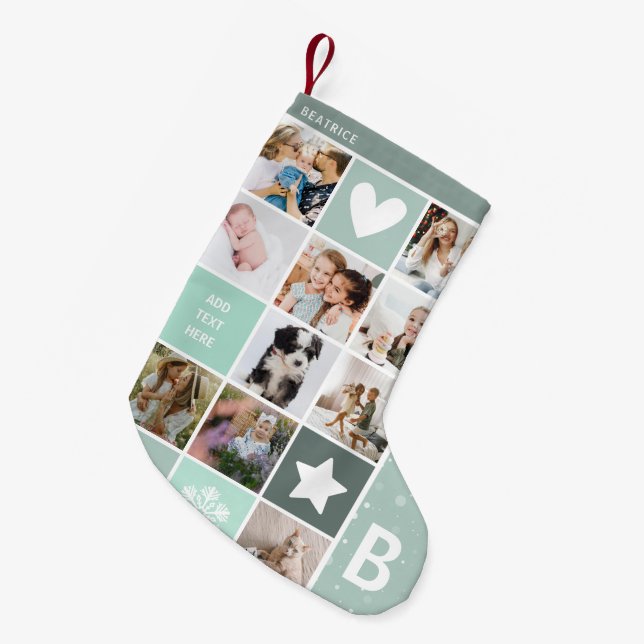 Moderne Personalisierte Fotomaterial bewahren Kleiner Weihnachtsstrumpf (Vorderansicht (hängend))