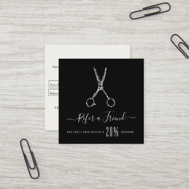 moderne personalisierte Friseurüberweisungskarte Quadratische Visitenkarte (Vorderseite/Rückseite Beispiel)