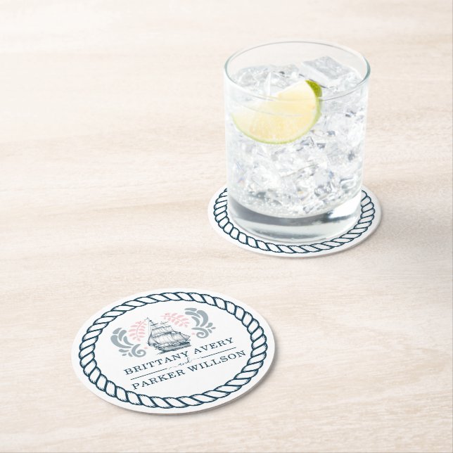 Moderne Personalisierte Hochzeit Runder Pappuntersetzer (Vor Ort)