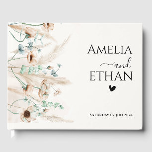 Moderne personalisierte Hochzeiten Boho Pampasgras Gästebuch