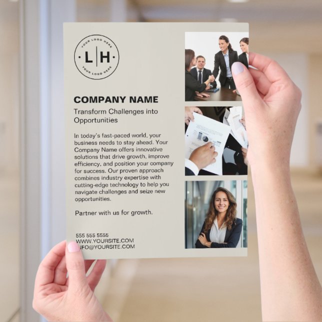 Moderne personalisierte Logo-Geschäfte Flyer (Editable minimalist business flyer with custom logo, and photos.)
