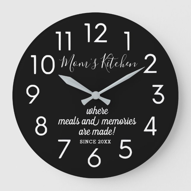 Moderne Personalisierte Mama Schwarz-Weiß Küche Große Wanduhr (Vorderseite)