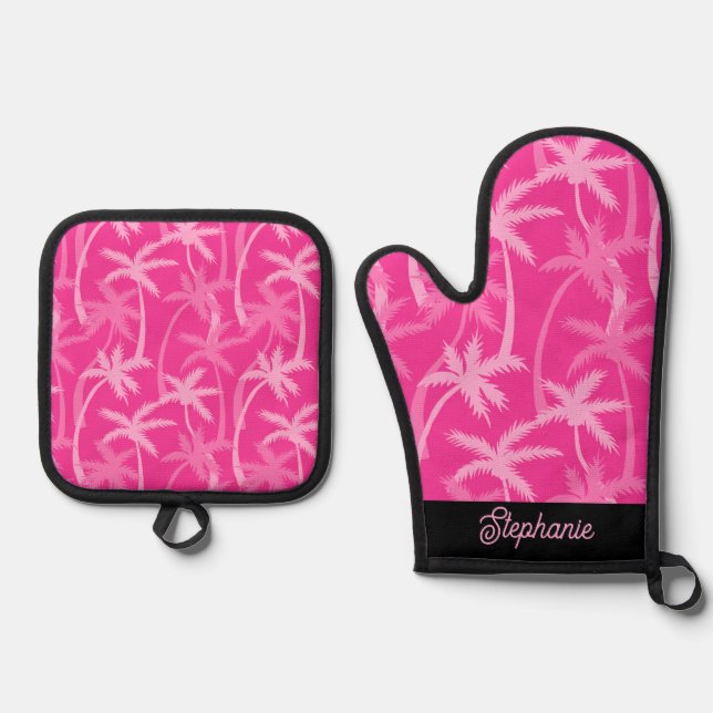 Moderne Personalisierte, Mit Monogramm Palmen Ofenhandschuh & Topflappen-Set (Vorderseite)